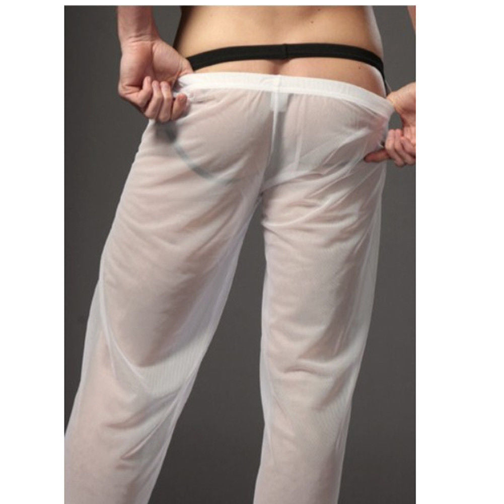 Hiriginr Men Sexy Soft Mesh Sheer See-through Stretch Pants Trousers Sleepwear Hot Transparent Men Pants Homewear
