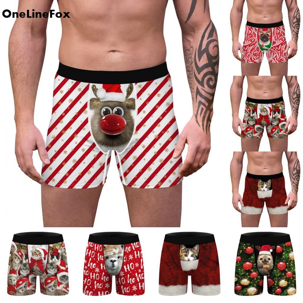 OneLineFox Christmas Underwear Men Boxer Panties Underwear Male Boxer Shorts Boxershorts Long Underpants Calzoncillos Hombre