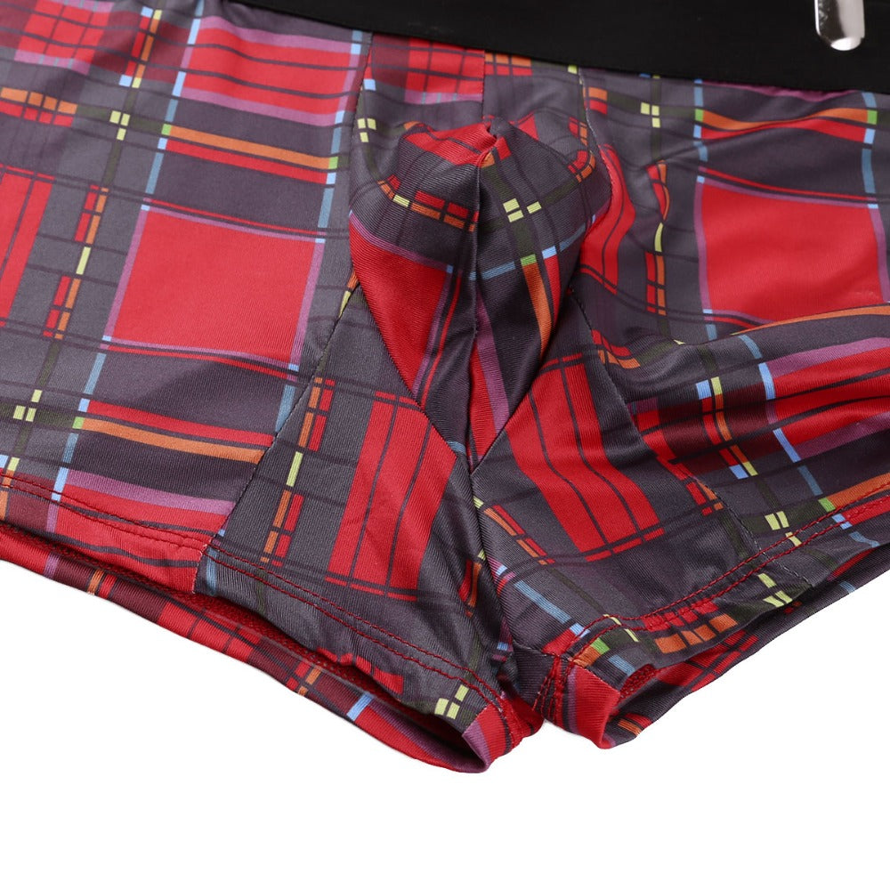 Sexy Waiter Roleplay Costumes Mens Plaid Boxer Briefs Lingerie Set Male Gay Nightclub Rave Outfit Erotic Maid Cosplay Uniforms