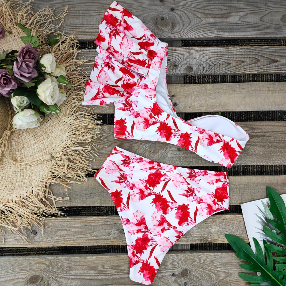 One Shoulder Swimsuit Print Bikinis Brazilian Bikini Set High Waist Swimming Suits Bathing Suit Summer Beachwear