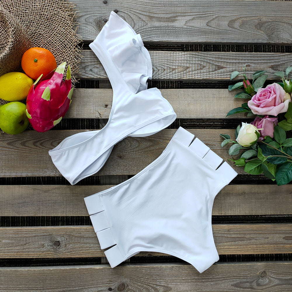 One Shoulder Swimsuit Print Bikinis Brazilian Bikini Set High Waist Swimming Suits Bathing Suit Summer Beachwear