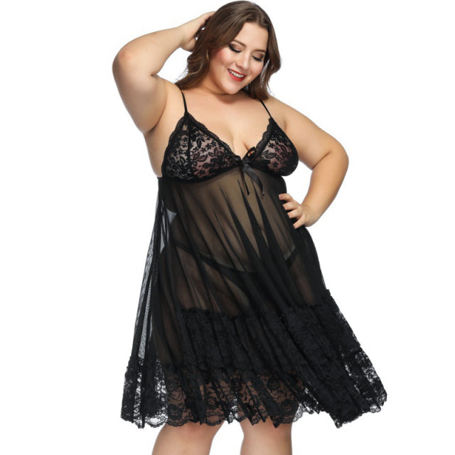 6XXL Plus Size Lingerie Porno Lace See Though Womens Clothing Ropa Sexy Dress Sleepwear Night Gown