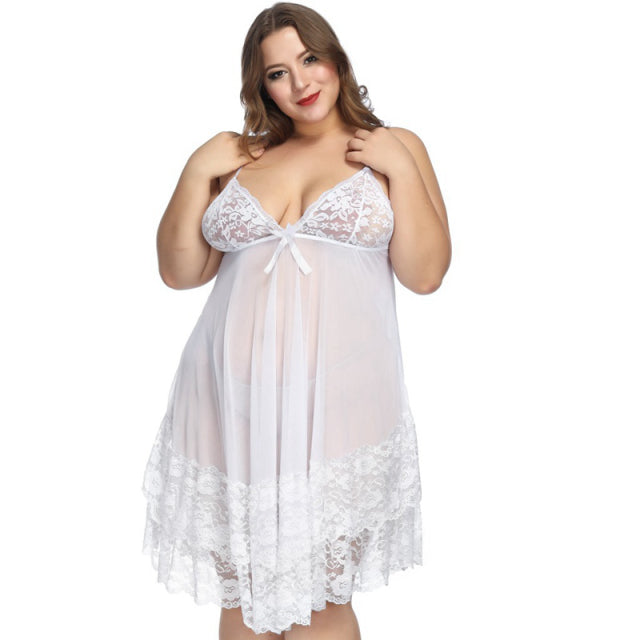 6XXL Plus Size Lingerie Porno Lace See Though Womens Clothing Ropa Sexy Dress Sleepwear Night Gown