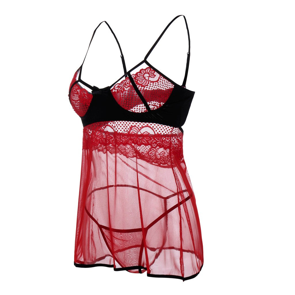 Women Sexy Lace Night Dress Sleepwear See Through Sexy Lingerie Babydoll Camisola Nightgown Nightwear Summer Nighty Nightdress