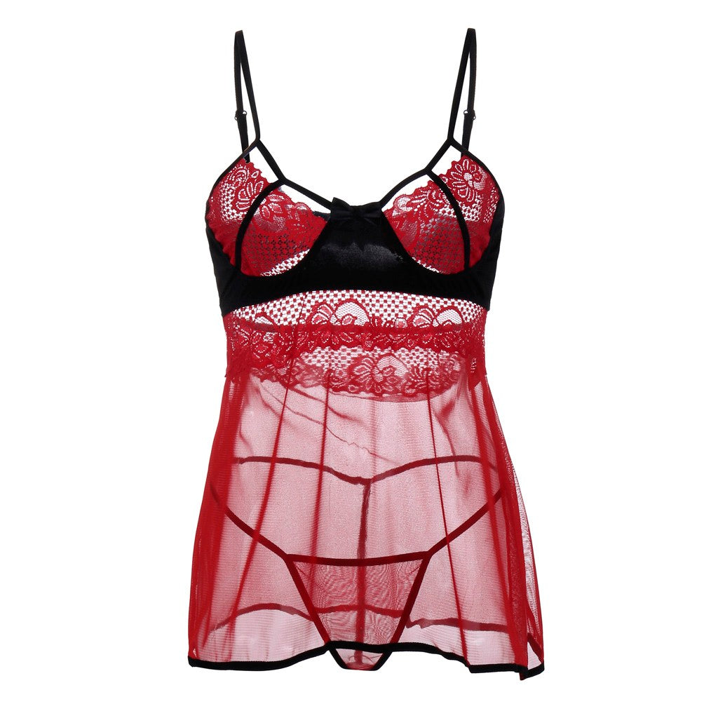 Women Sexy Lace Night Dress Sleepwear See Through Sexy Lingerie Babydoll Camisola Nightgown Nightwear Summer Nighty Nightdress