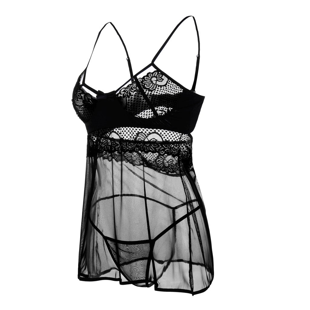 Women Sexy Lace Night Dress Sleepwear See Through Sexy Lingerie Babydoll Camisola Nightgown Nightwear Summer Nighty Nightdress