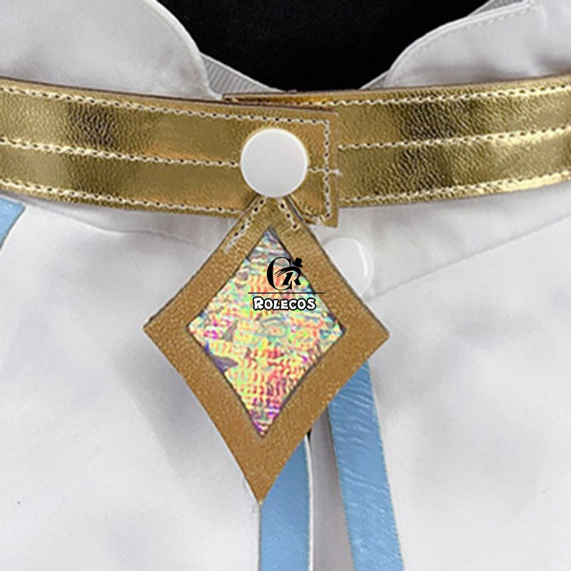 ROLECOS Genshin Impact Cosplay Costume Traveler Lumine Cosplay Costume Women White Costume Halloween Dress Stocking Belt Suit