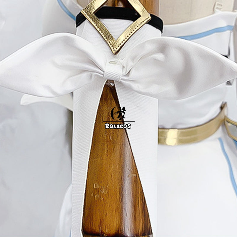 ROLECOS Genshin Impact Cosplay Costume Traveler Lumine Cosplay Costume Women White Costume Halloween Dress Stocking Belt Suit