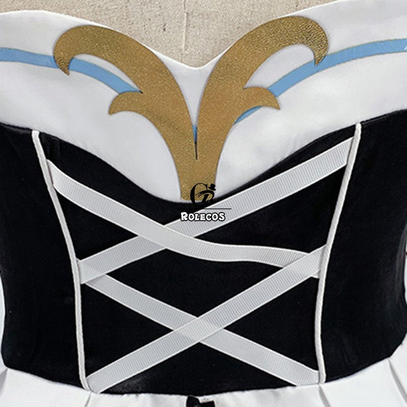 ROLECOS Genshin Impact Cosplay Costume Traveler Lumine Cosplay Costume Women White Costume Halloween Dress Stocking Belt Suit