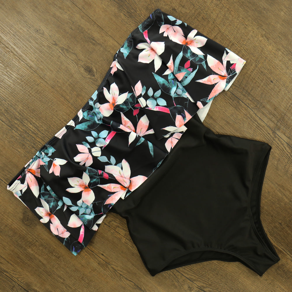 One Piece Swimsuit Swimwear Women Print Ruffle Swimsuit Bodysuit Monokini Female Padded Bathing Suits Beach Wear Summer