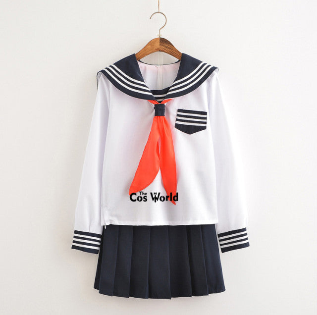 School Uniform Girls Sailor Suit Formal College Outfits Sweet Fashion Jk Sets Long Mid Short Skirt