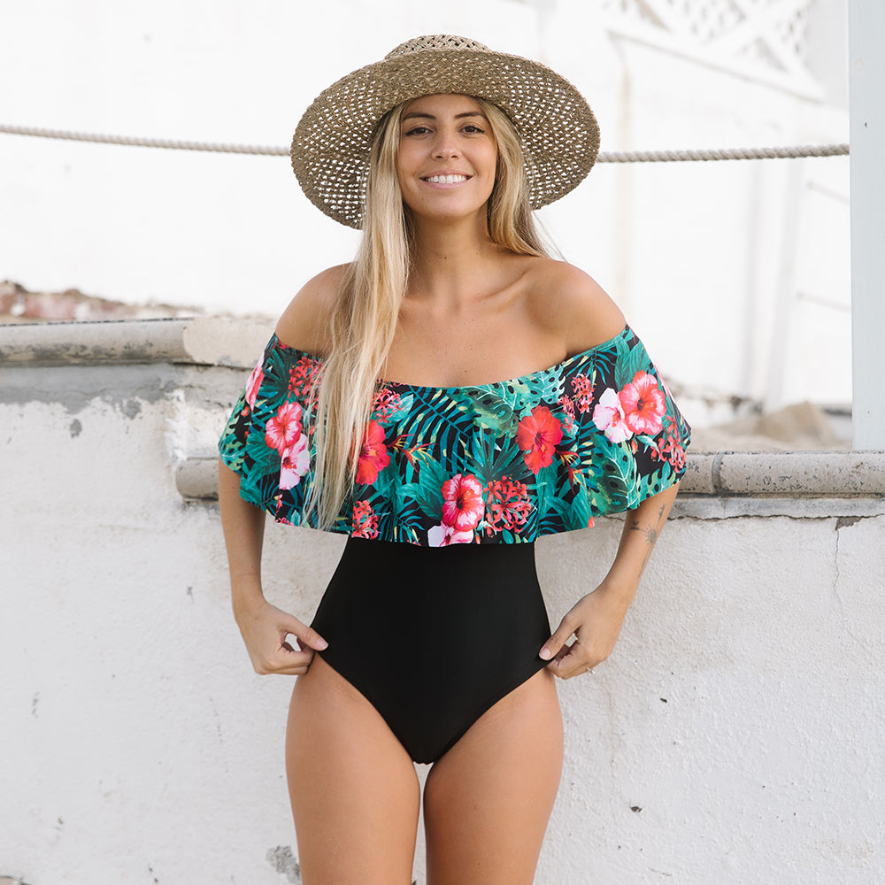 One Piece Swimsuit Swimwear Women Print Ruffle Swimsuit Bodysuit Monokini Female Padded Bathing Suits Beach Wear Summer