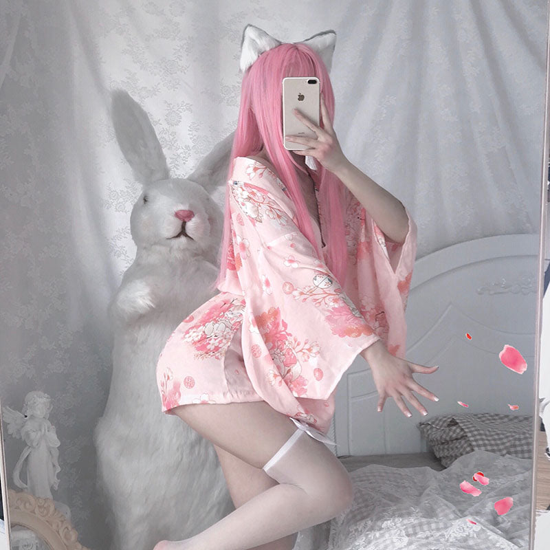 Girl Sexy Lingerie Nightgowns Clothes Party Kimono Dress Woman Sakura Japanese Style Geisha Costume Sexy Bathrobe Yukata Pajamas