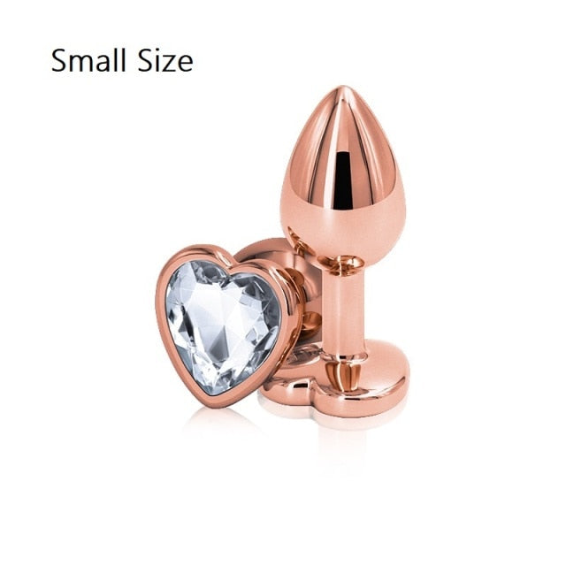 Rainbow Rose gold pink Small Medium size set Heart shape Crystal Metal anal beads butt plug Jewelry sex toy for female male