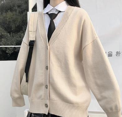 Japanese fashion College jk Loose V-neck Cardigan Sweater Female Outer Wear JK Sweater Coat japanese school uniform