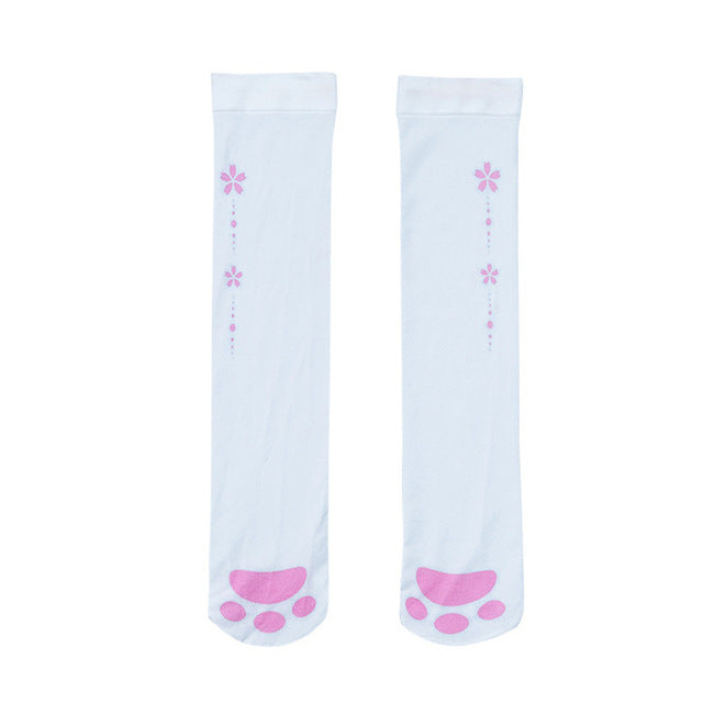 120D Velvet Medias Kawaii Cat Paw Printed Thigh High Stockings Anime Cosplay Hosiery Women Girls Sweet Sexy Tights