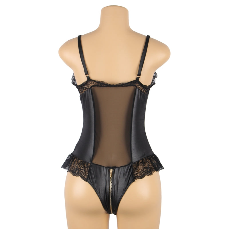 Combinaison Femme Sexy Zipper Body Femenino Leather Plus Size Lingerie Body Sexy Jumpsuit Strappy Body Suits for Women