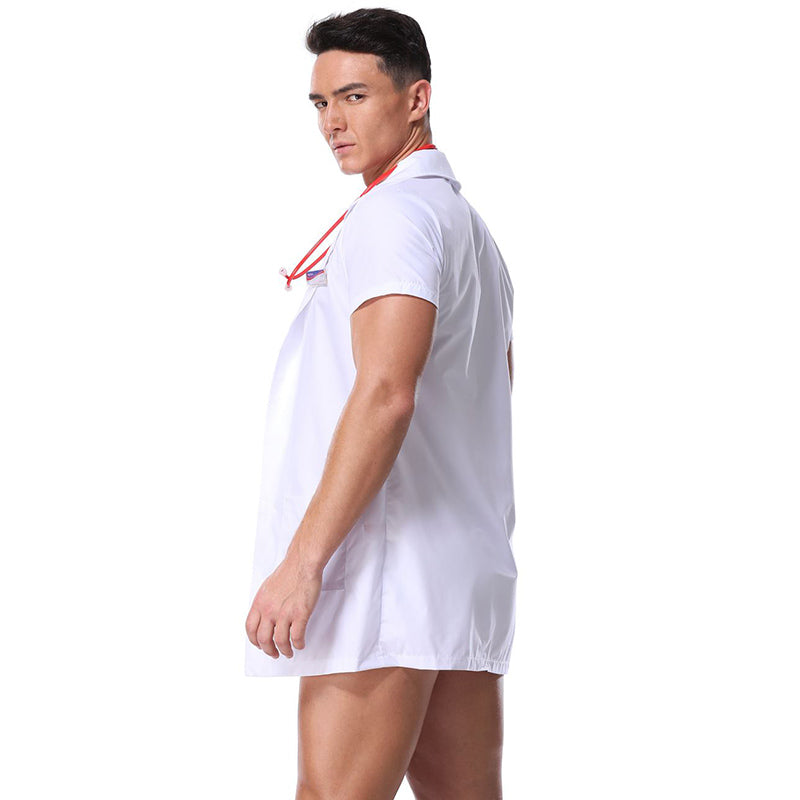 2 Piece Set White Sexy Lingerie For Men Hot Erotic Doctor Cosplay Uniform Costume Outfit Party Carnival Game Adult Male Clothing