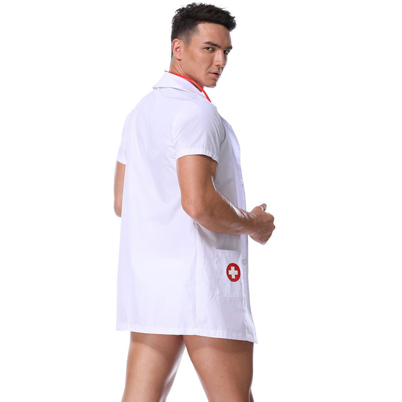 2 Piece Set White Sexy Lingerie For Men Hot Erotic Doctor Cosplay Uniform Costume Outfit Party Carnival Game Adult Male Clothing
