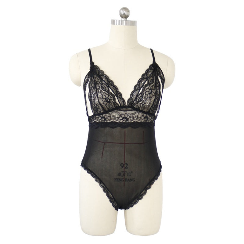 Romantic Onesie Womens Lace Onesies Jumpsuit Plus Size Bodysuit Lingere Sleepwear Deep V Clothing Nighty For Sex See Through
