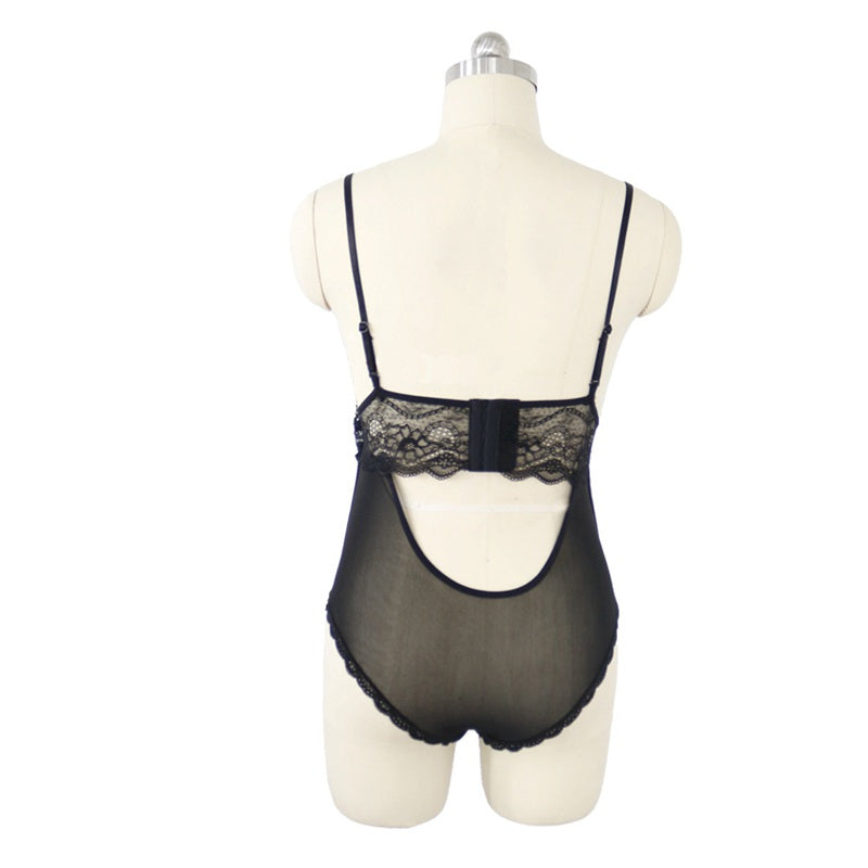 Romantic Onesie Womens Lace Onesies Jumpsuit Plus Size Bodysuit Lingere Sleepwear Deep V Clothing Nighty For Sex See Through