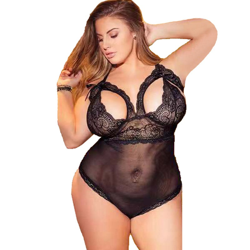 Romantic Onesie Womens Lace Onesies Jumpsuit Plus Size Bodysuit Lingere Sleepwear Deep V Clothing Nighty For Sex See Through