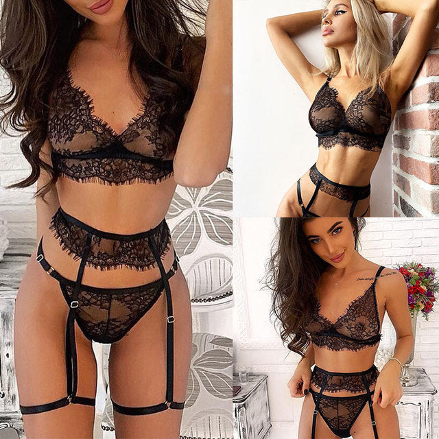 Women Lingerie Set Perspective Lace Bra Hollow Out Thong