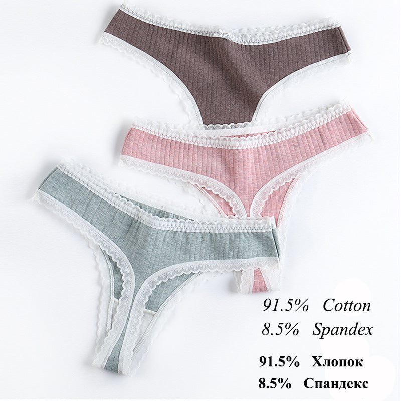 3 Pcs/Set Women Panties G-String Underwear Thong Cotton Panties Ladies G-string Soft Lingerie Solid Low Rise Panty