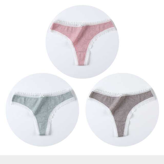 3 Pcs/Set Women Panties G-String Underwear Thong Cotton Panties Ladies G-string Soft Lingerie Solid Low Rise Panty