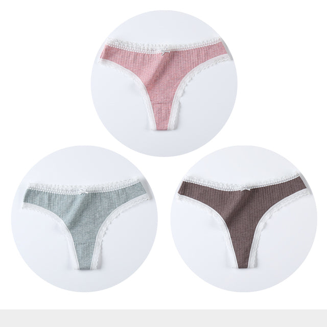 3 Pcs/Set Women Panties G-String Underwear Thong Cotton Panties Ladies G-string Soft Lingerie Solid Low Rise Panty