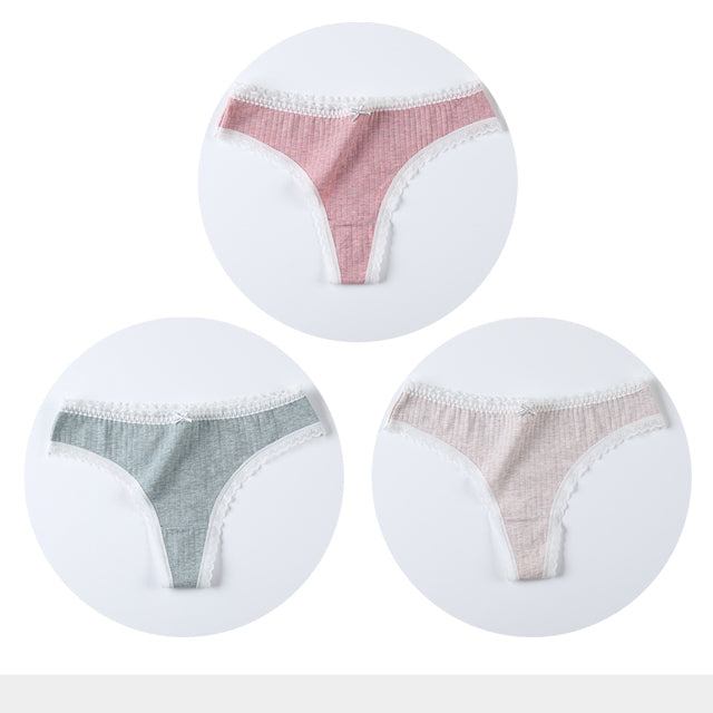 3 Pcs/Set Women Panties G-String Underwear Thong Cotton Panties Ladies G-string Soft Lingerie Solid Low Rise Panty