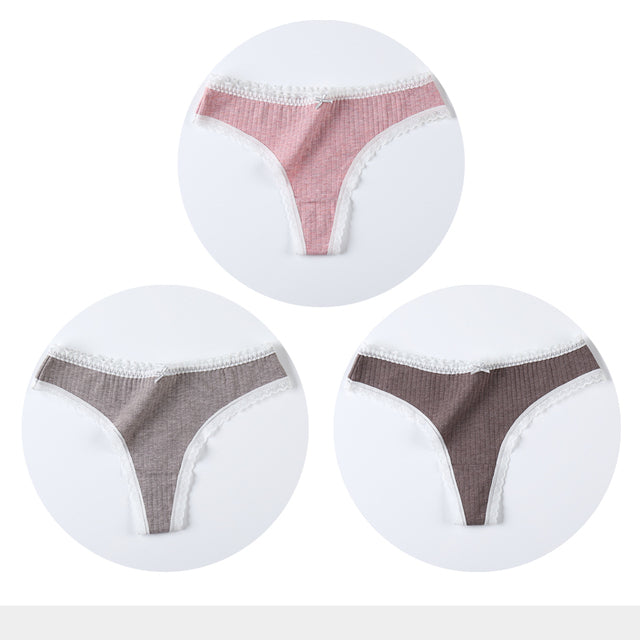 3 Pcs/Set Women Panties G-String Underwear Thong Cotton Panties Ladies G-string Soft Lingerie Solid Low Rise Panty