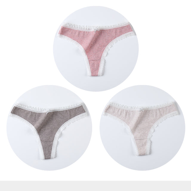 3 Pcs/Set Women Panties G-String Underwear Thong Cotton Panties Ladies G-string Soft Lingerie Solid Low Rise Panty