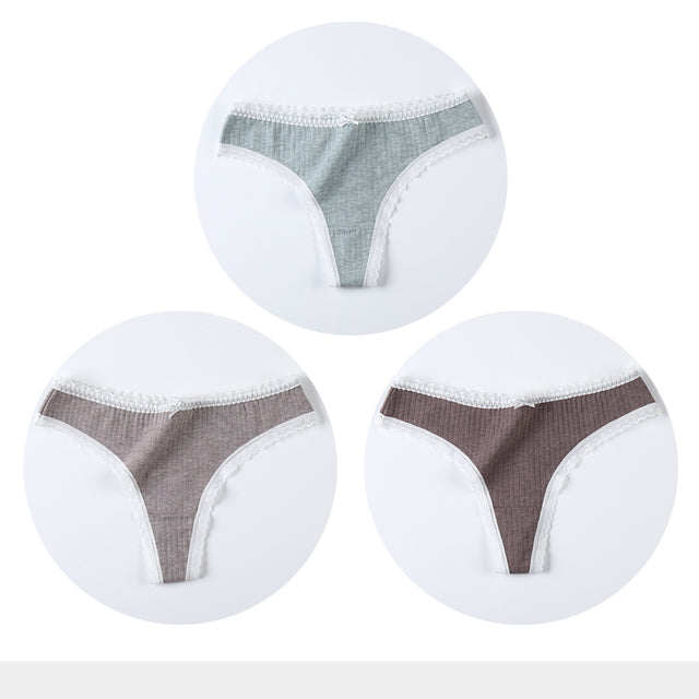 3 Pcs/Set Women Panties G-String Underwear Thong Cotton Panties Ladies G-string Soft Lingerie Solid Low Rise Panty