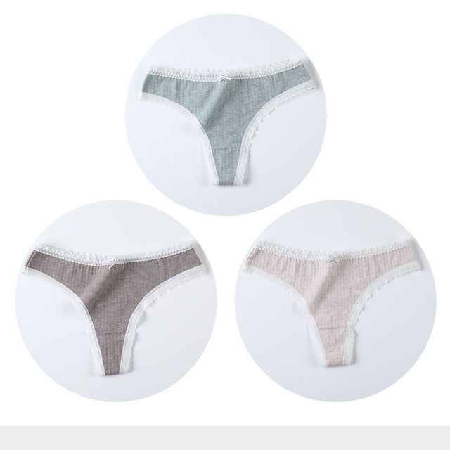 3 Pcs/Set Women Panties G-String Underwear Thong Cotton Panties Ladies G-string Soft Lingerie Solid Low Rise Panty