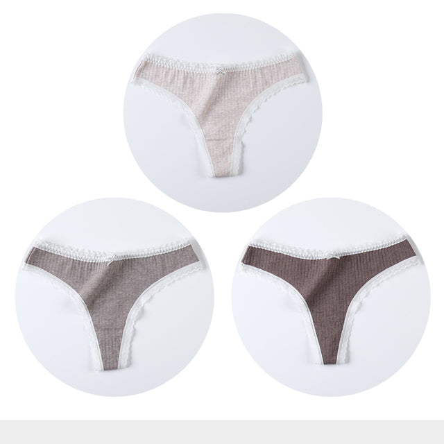 3 Pcs/Set Women Panties G-String Underwear Thong Cotton Panties Ladies G-string Soft Lingerie Solid Low Rise Panty