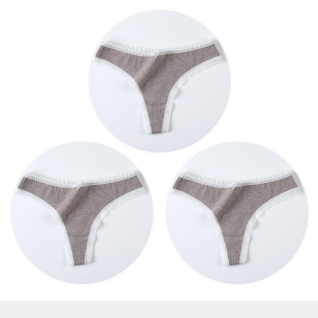 3 Pcs/Set Women Panties G-String Underwear Thong Cotton Panties Ladies G-string Soft Lingerie Solid Low Rise Panty