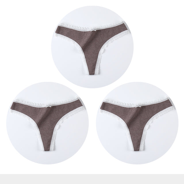 3 Pcs/Set Women Panties G-String Underwear Thong Cotton Panties Ladies G-string Soft Lingerie Solid Low Rise Panty