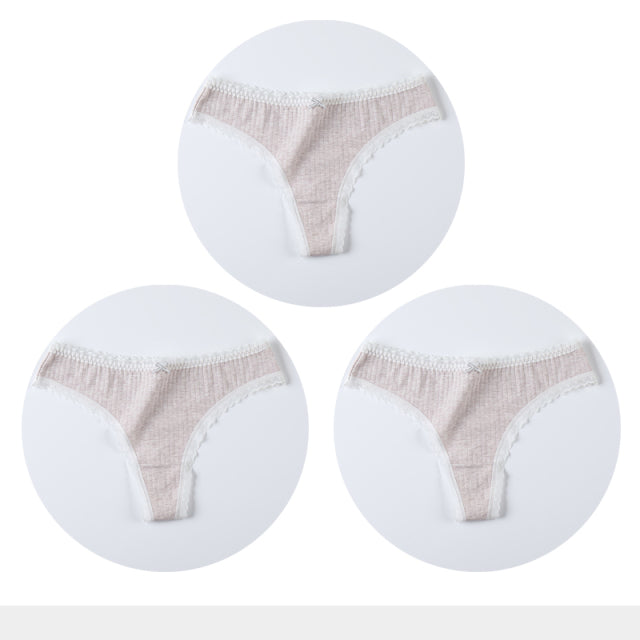 3 Pcs/Set Women Panties G-String Underwear Thong Cotton Panties Ladies G-string Soft Lingerie Solid Low Rise Panty