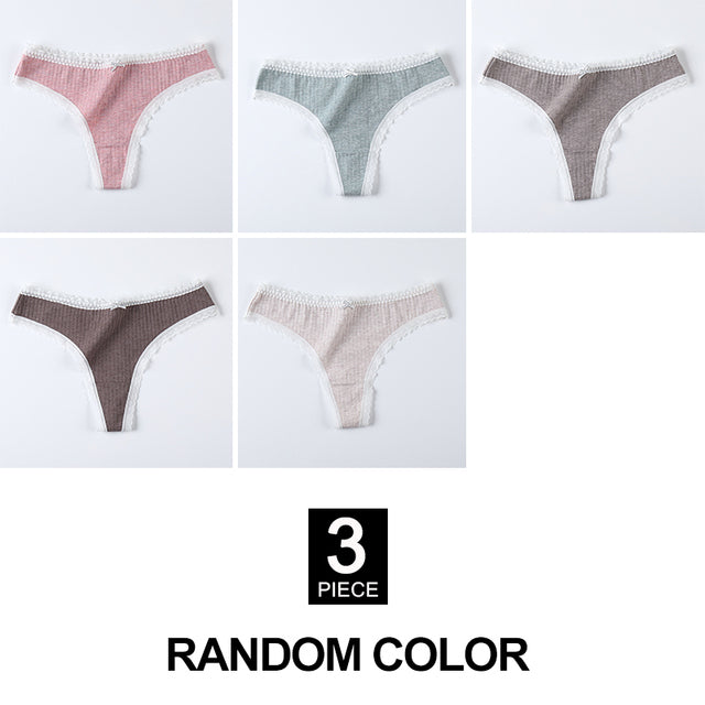 3 Pcs/Set Women Panties G-String Underwear Thong Cotton Panties Ladies G-string Soft Lingerie Solid Low Rise Panty