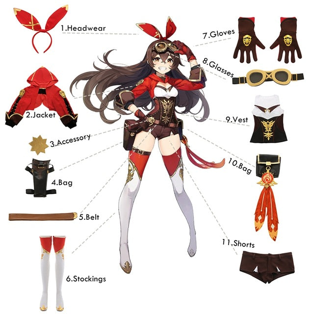 ROLECOS Game Genshin Impact Amber Cosplay Costume Amber Cosplay Costume Women Red Comtume Halloween Top Pant Uniform Full Set