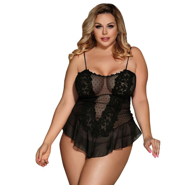 Erotic Costumes Sexy Lingerie Women Embroidery Lace Nightdress With G-string Transparent Mesh Sexy Underwear Porno Sleepwear 9XL