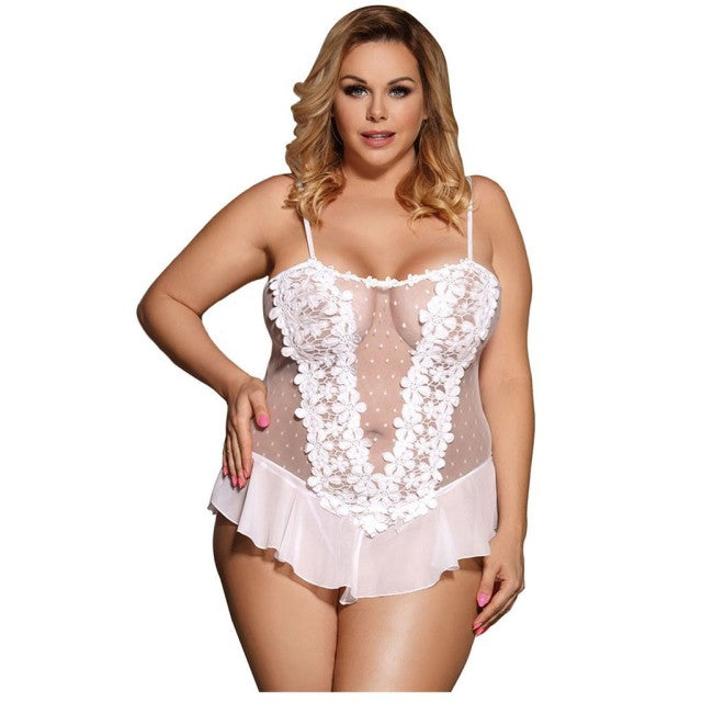 Erotic Costumes Sexy Lingerie Women Embroidery Lace Nightdress With G-string Transparent Mesh Sexy Underwear Porno Sleepwear 9XL