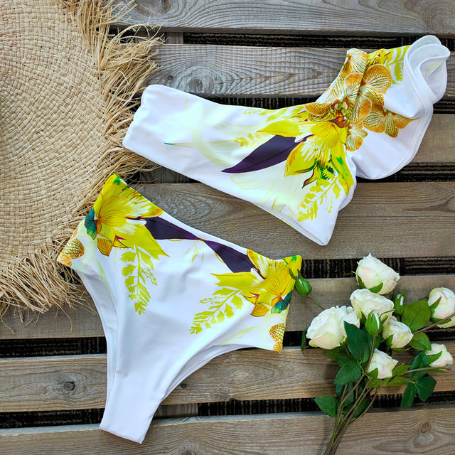 One Shoulder Swimsuit Print Bikinis Brazilian Bikini Set High Waist Swimming Suits Bathing Suit Summer Beachwear