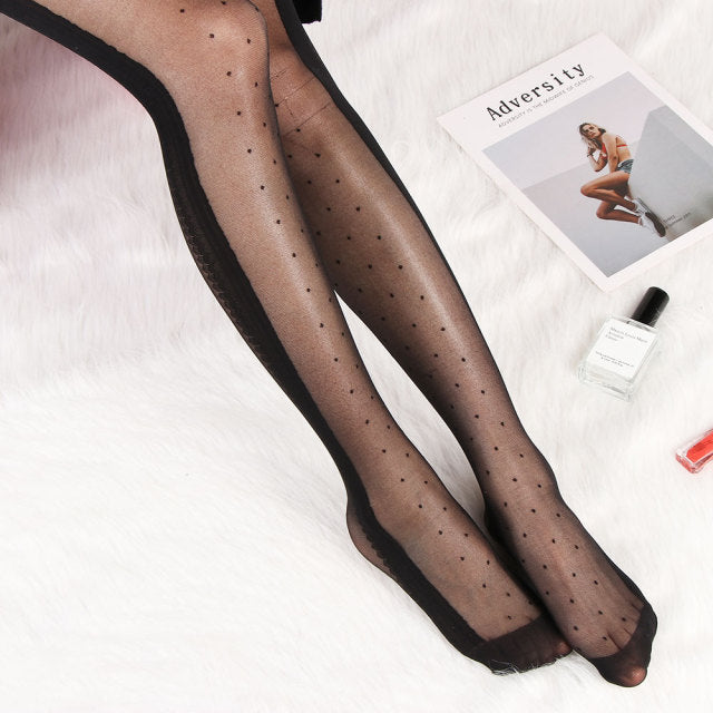 Classic Small Polka Dot Silk Stockings Thin Lady Lace Vintage Faux Tattoo Stockings Pantyhose Elastic Hosiery Tights