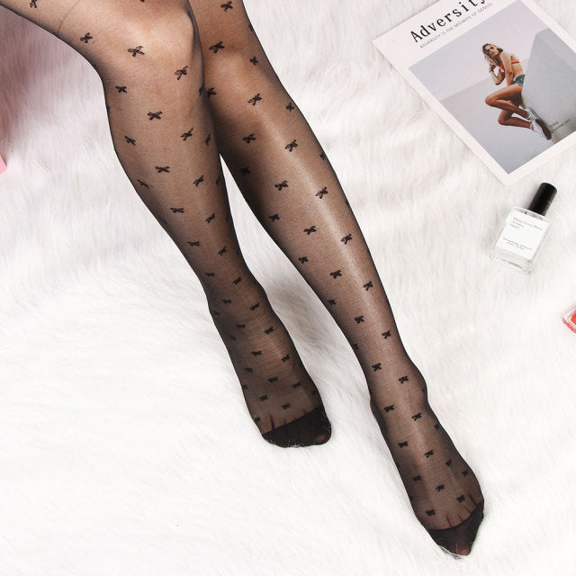 Classic Small Polka Dot Silk Stockings Thin Lady Lace Vintage Faux Tattoo Stockings Pantyhose Elastic Hosiery Tights