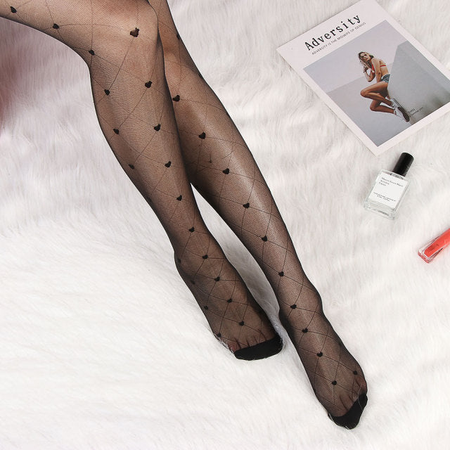 Classic Small Polka Dot Silk Stockings Thin Lady Lace Vintage Faux Tattoo Stockings Pantyhose Elastic Hosiery Tights