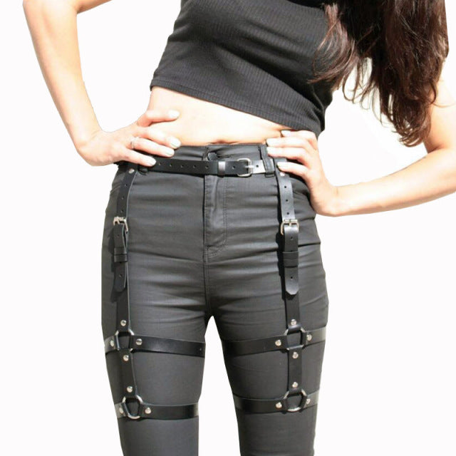 Leather Sword Belt Waist Garter Handmade Body Bondage Sexy Leg Suspenders Restraints Harness Erotic Stockings Lingerie