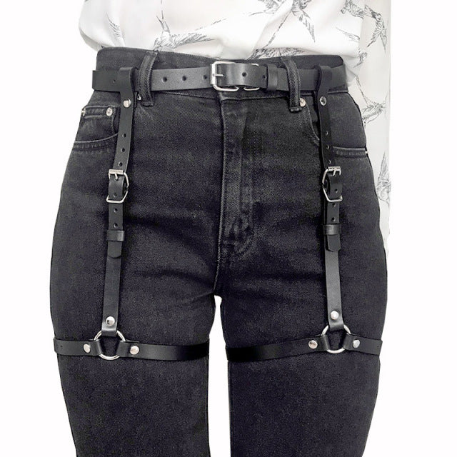 Leather Sword Belt Waist Garter Handmade Body Bondage Sexy Leg Suspenders Restraints Harness Erotic Stockings Lingerie