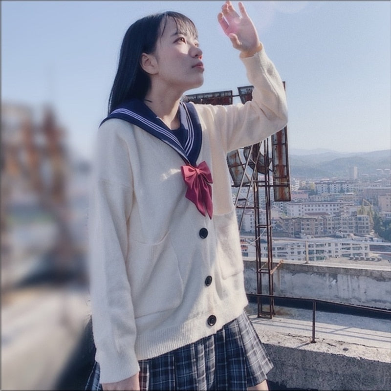 Japanese Korean Fashion Sailor School Girl Uniform Cardigan Cosplay Suit Sweater Anime Student Costume College Youth Purity